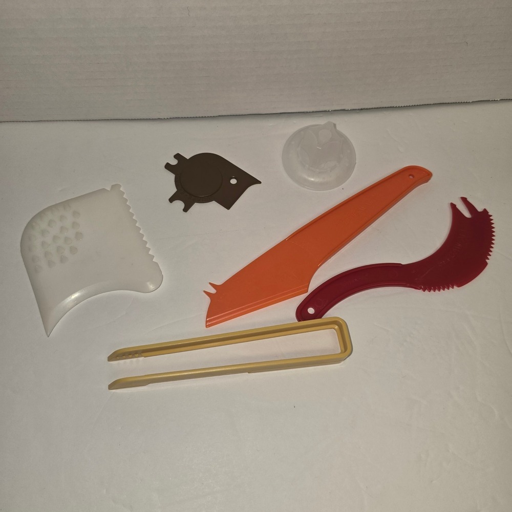 Vintage Tupperware Kitchen Gadget Lot Tongs Scraper Cheese Knife Scourer Gripper